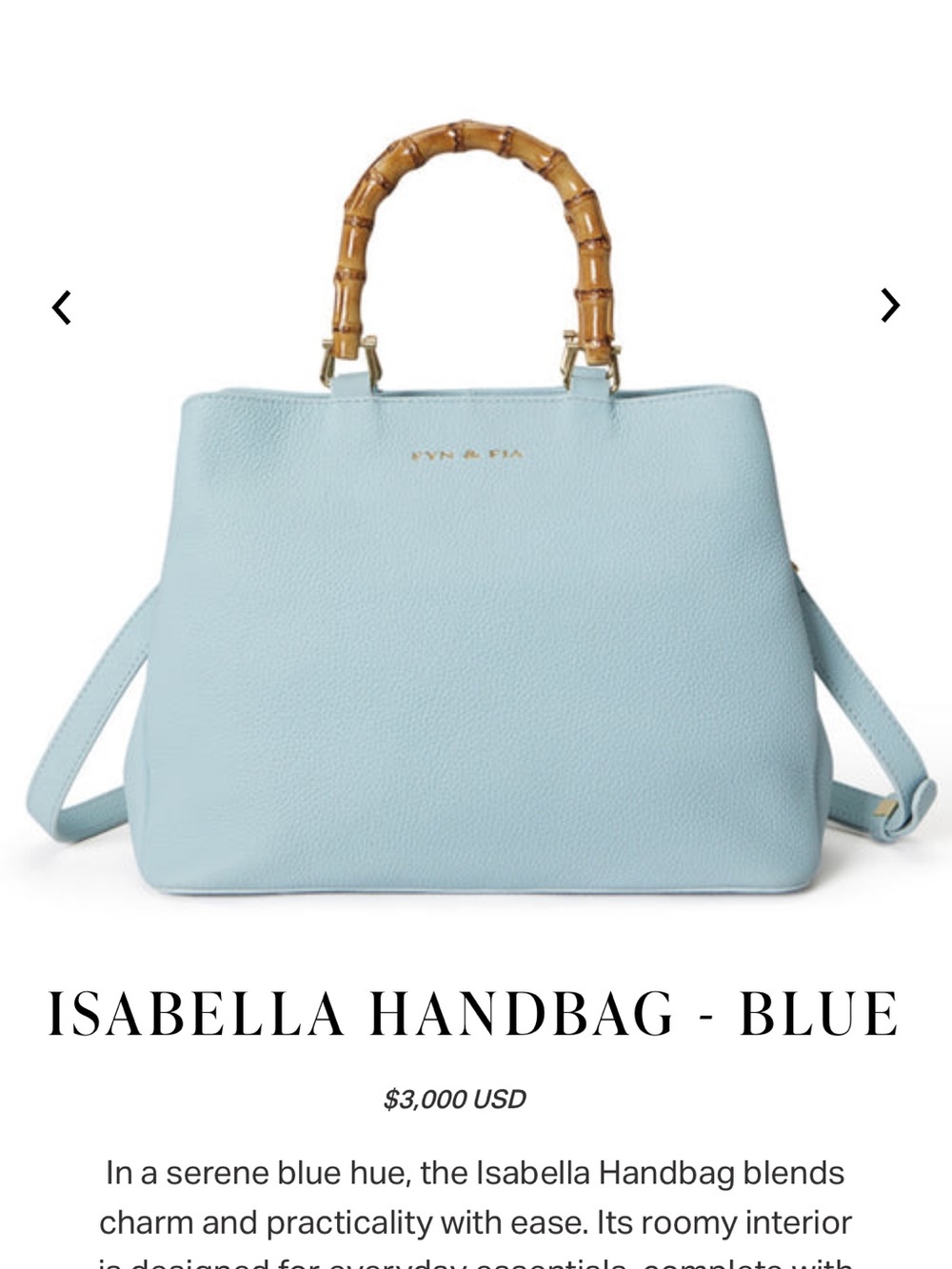 Fyn&Fia Isabella designer Handbag - Light Blue